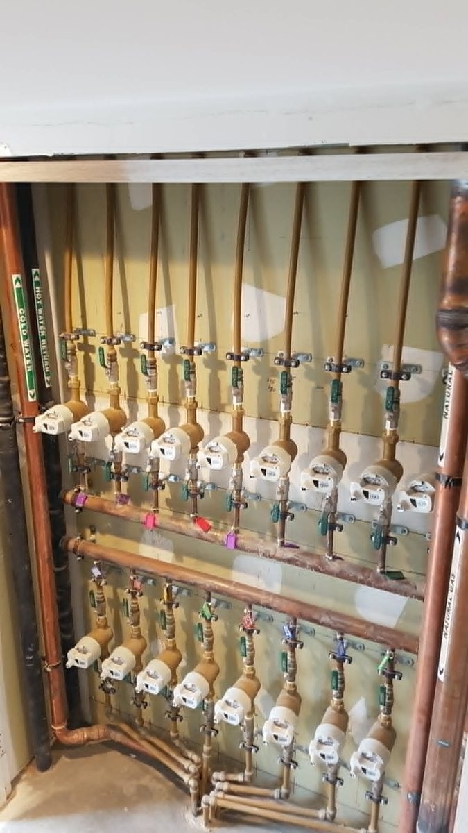 Multi-unit water metering manifold in copper
